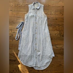 Anthropologie Eyelet Stripe Button Front Midi Dress Blue White Size 6